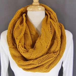 Mustard scarf cable knit infinity scarf circle